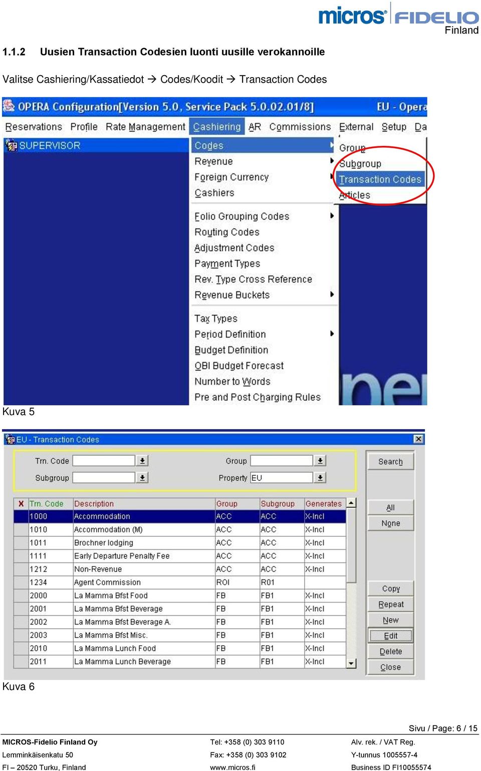 Cashiering/Kassatiedot Codes/Koodit