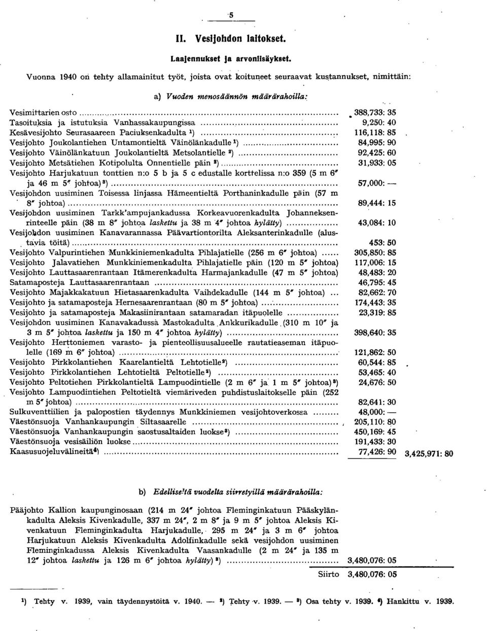 ..:... Kesävesijohto Seurasaareen Paciuksenkadulta )...:...:. Vesijohto ]ollkolantiehen Untamontieltä Väinölänkadlllle )... Vesijohto Väinölänkatuun ]oukolantieltä MetsolantieUe D).