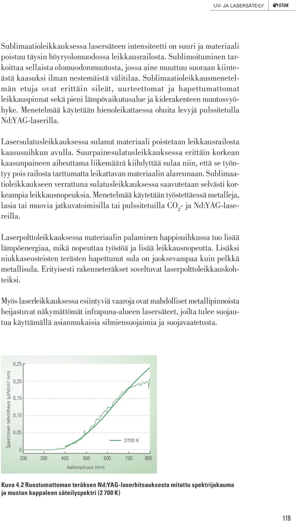 Sublimaatioleikkausmenetelmän etuja ovat erittäin sileät, uurteettomat ja hapettumattomat leikkauspinnat sekä pieni lämpövaikutusalue ja kiderakenteen muutosvyöhyke.