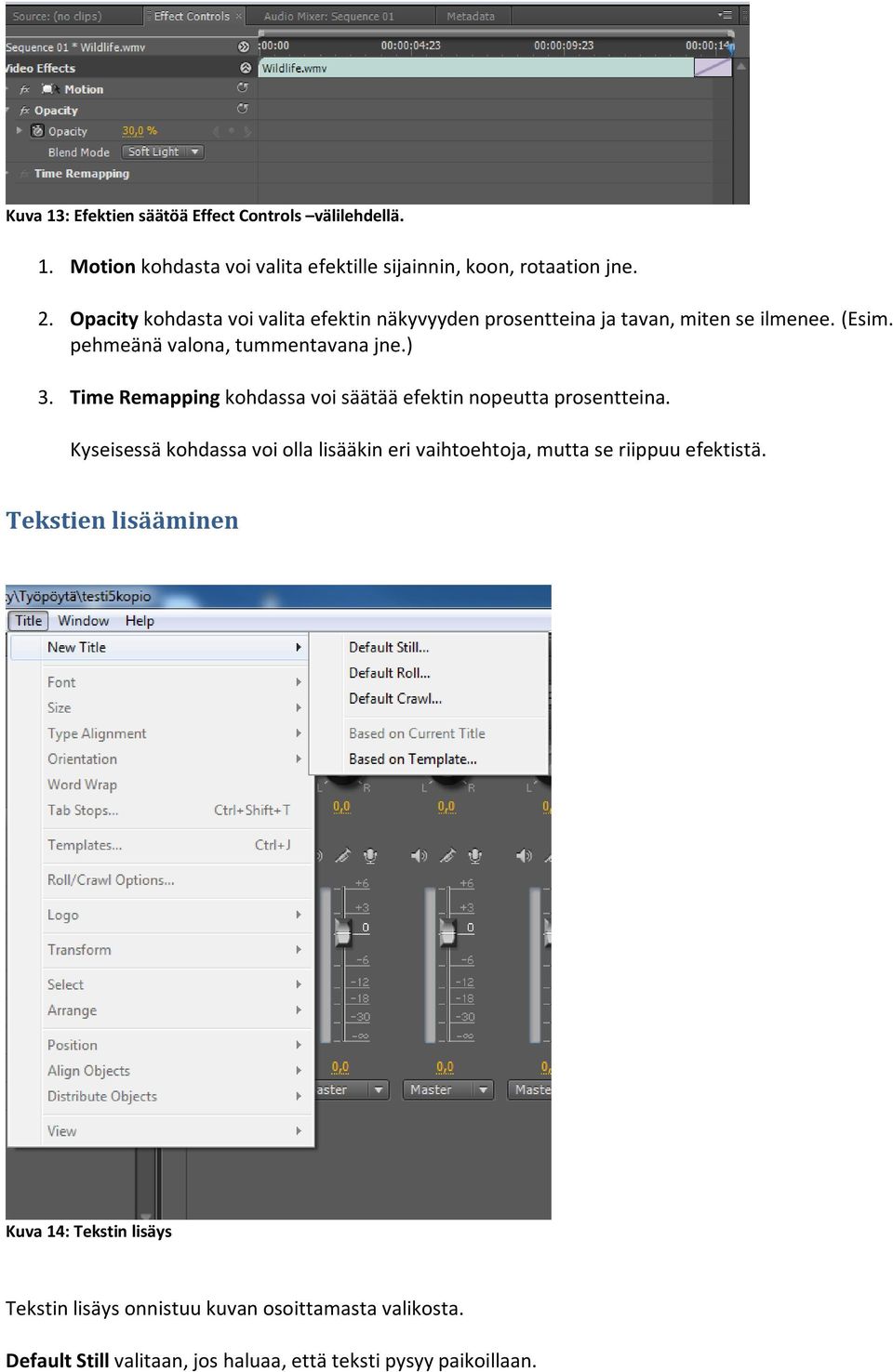 Time Remapping kohdassa voi säätää efektin nopeutta prosentteina.