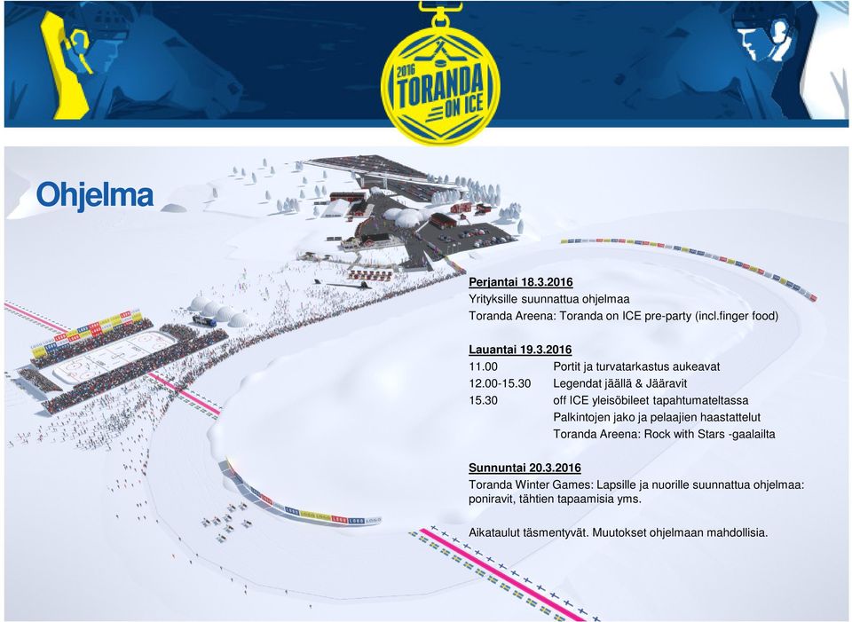 30 off ICE yleisöbileet tapahtumateltassa Palkintojen jako ja pelaajien haastattelut Toranda Areena: Rock with Stars -gaalailta