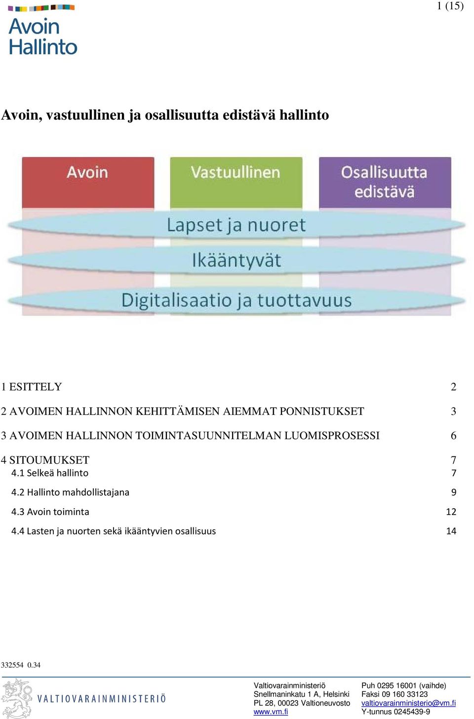 3 Avoin toiminta 4.4 Lasten ja nuorten sekä ikääntyvien osallisuus 2 3 6 7 7 9 12 14 332554 0.