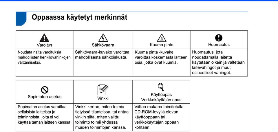 Huomautus, jota noudattamalla laitetta käytetään oikein ja vältetään laitevahingot ja muut esineelliset vahingot.