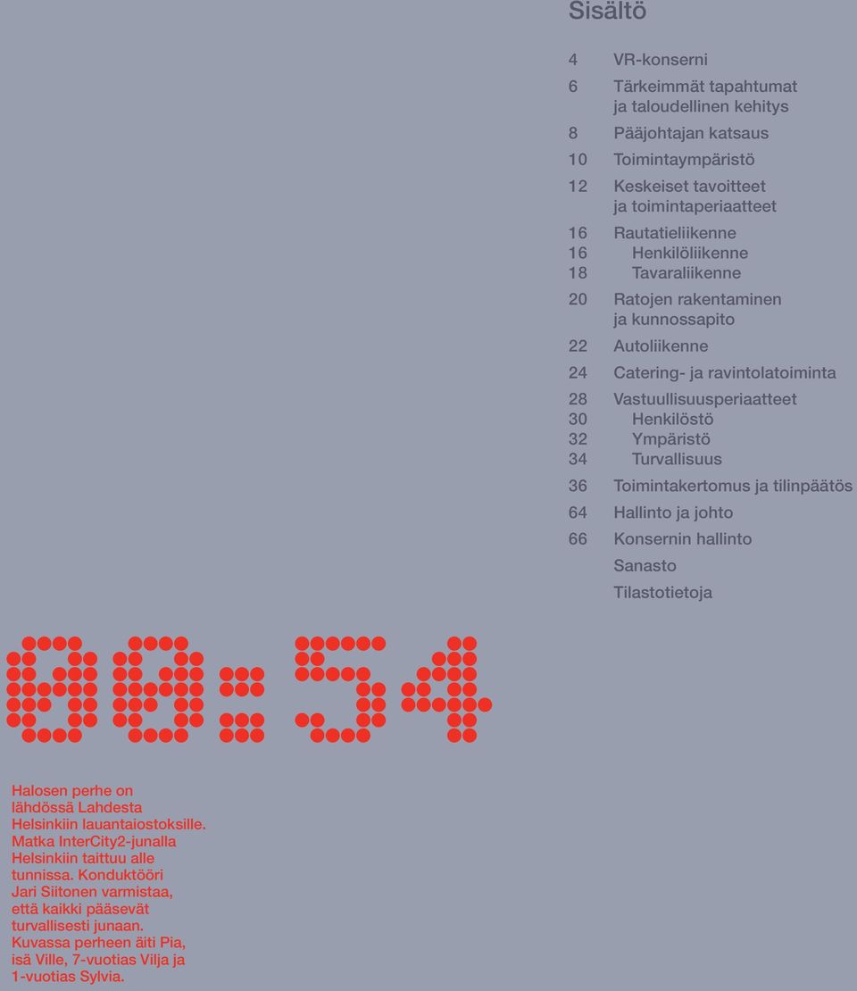 Turvallisuus 36 Toimintakertomus ja tilinpäätös 64 Hallinto ja johto 66 Konsernin hallinto Sanasto Tilastotietoja 00:54 Halosen perhe on lähdössä Lahdesta Helsinkiin lauantai ostoksille.