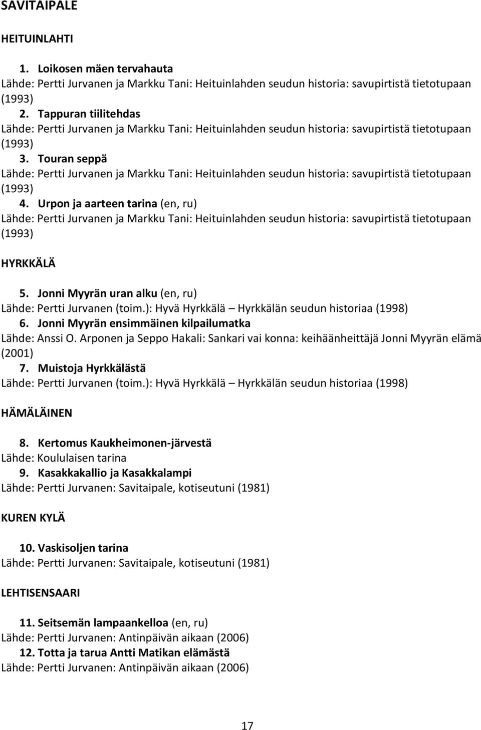 Touran seppä Lähde: Pertti Jurvanen ja Markku Tani: Heituinlahden seudun historia: savupirtistä tietotupaan (1993) 4.