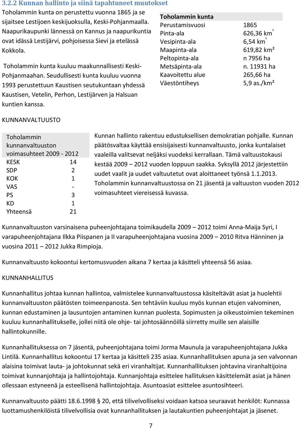 Vesipinta-ala Maapinta-ala 6,54 km ² 619,82 km² Toholammin kunta kuuluu maakunnallisesti Keski- Pohjanmaahan.