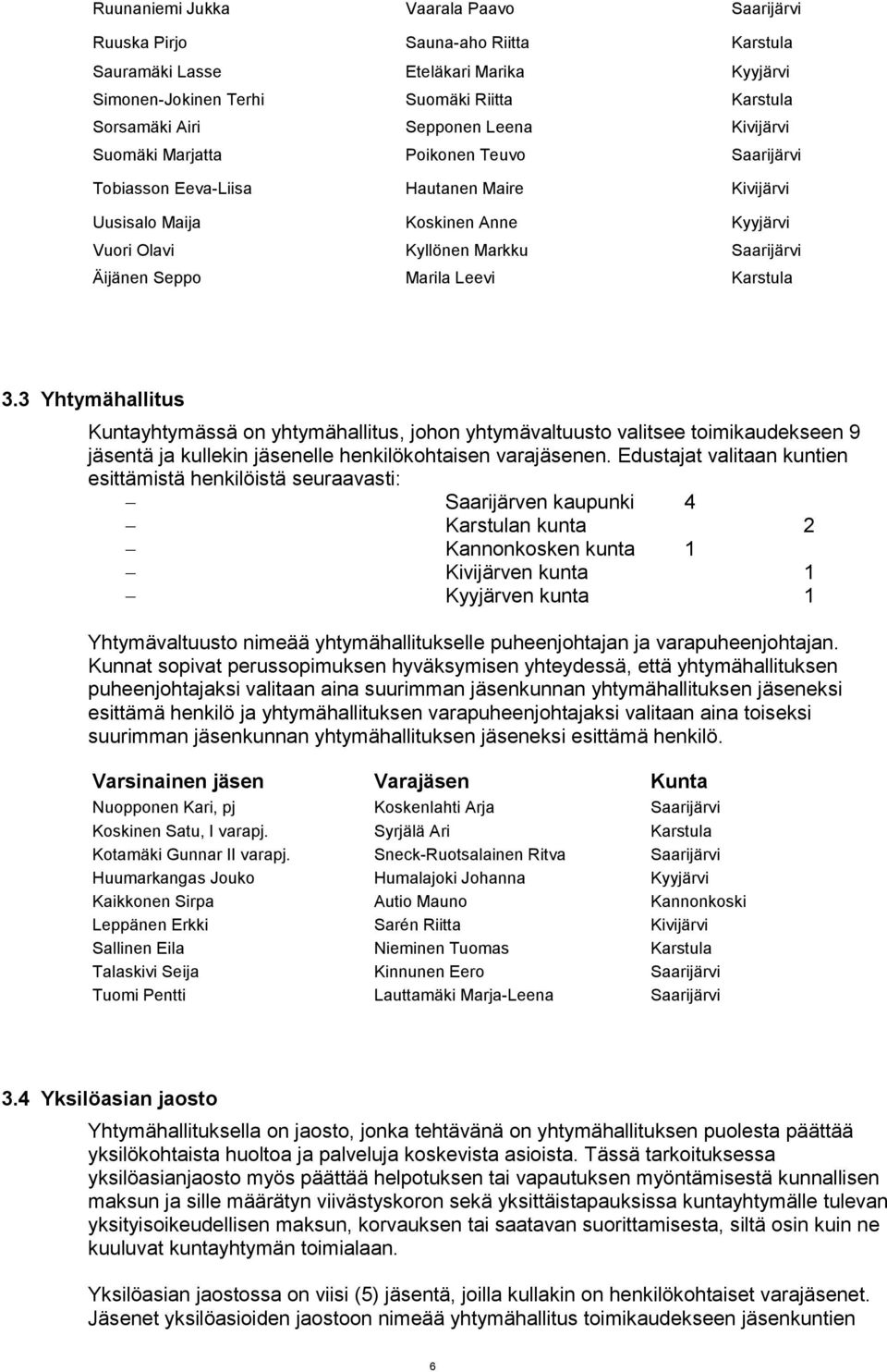 Leevi Karstula 3.3 Yhtymähallitus Kuntayhtymässä on yhtymähallitus, johon yhtymävaltuusto valitsee toimikaudekseen 9 jäsentä ja kullekin jäsenelle henkilökohtaisen varajäsenen.