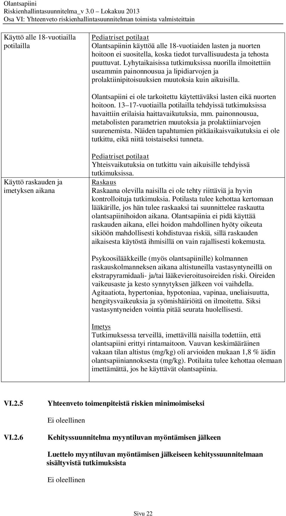 Olantsapiini ei ole tarkoitettu käytettäväksi lasten eikä nuorten hoitoon. 13 17-vuotiailla potilailla tehdyissä tutkimuksissa havaittiin erilaisia haittavaikutuksia, mm.