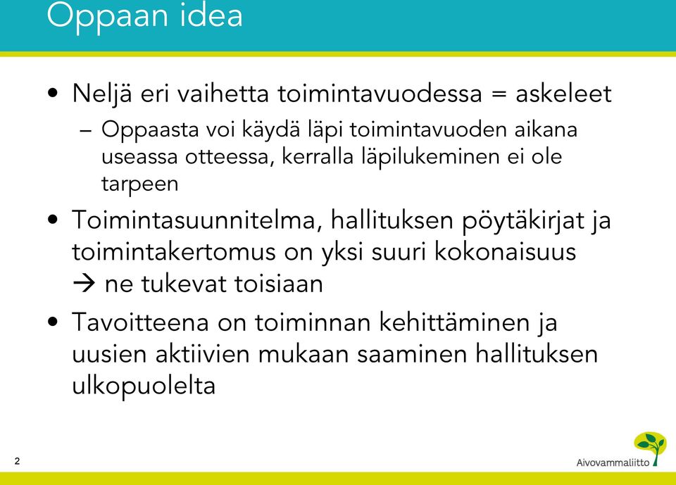 Toimintasuunnitelma, hallituksen pöytäkirjat ja toimintakertomus on yksi suuri kokonaisuus