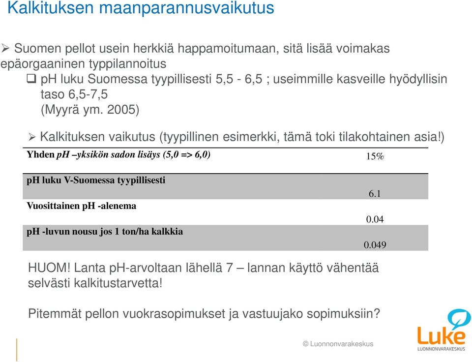 25) Kalkituksen vaikutus (tyypillinen esimerkki, tämä toki tilakohtainen asia!