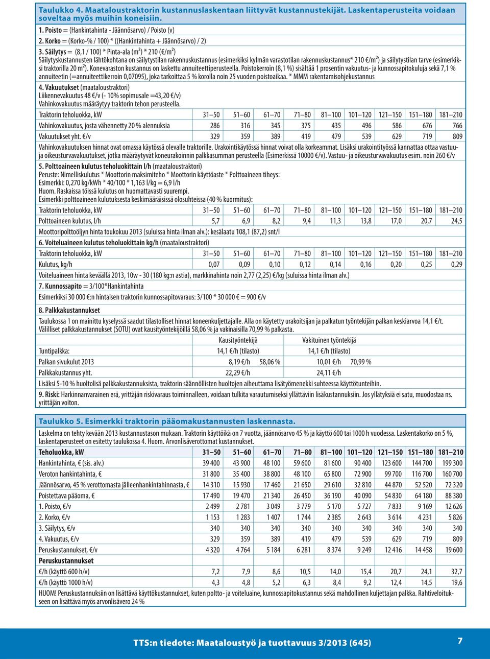 Säilytys = (8,1 / 100) * Pinta-ala (m²) * 210 ( /m²) Säilytyskustannusten lähtökohtana on säilytystilan rakennuskustannus (esimerkiksi kylmän varastotilan rakennuskustannus* 210 /m²) ja säilytystilan