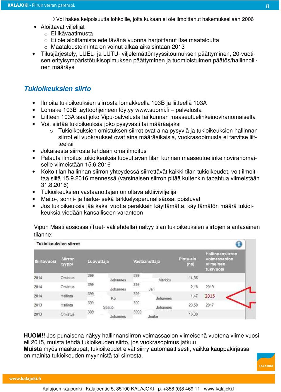 päätös/hallinnollinen määräys Tukioikeuksien siirto Ilmoita tukioikeuksien siirrosta lomakkeella 103B ja liitteellä 103A Lomake 103B täyttöohjeineen löytyy www.suomi.