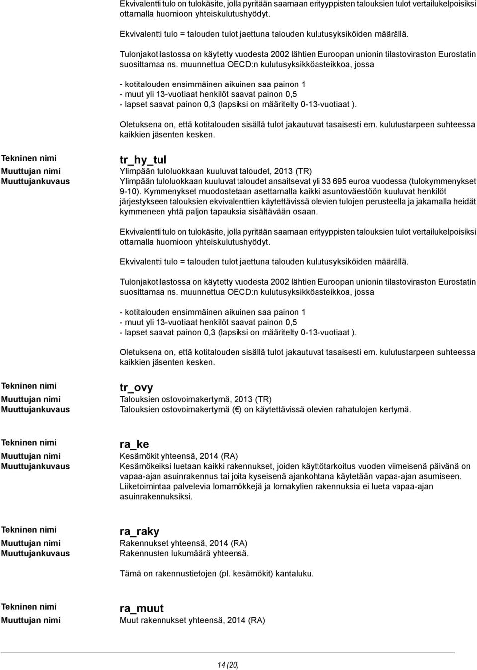 muunnettua OECD:n kulutusyksikköasteikkoa, jossa - kotitalouden ensimmäinen aikuinen saa painon 1 - muut yli 13-vuotiaat henkilöt saavat painon 0,5 - lapset saavat painon 0,3 (lapsiksi on määritelty