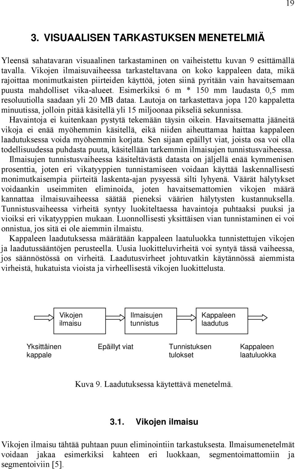 Esimerkiksi 6 m * 150 mm laudasta 0,5 mm resoluutiolla saadaan yli 20 MB dataa. Lautoja on tarkastettava jopa 120 kappaletta minuutissa, jolloin pitää käsitellä yli 15 miljoonaa pikseliä sekunnissa.