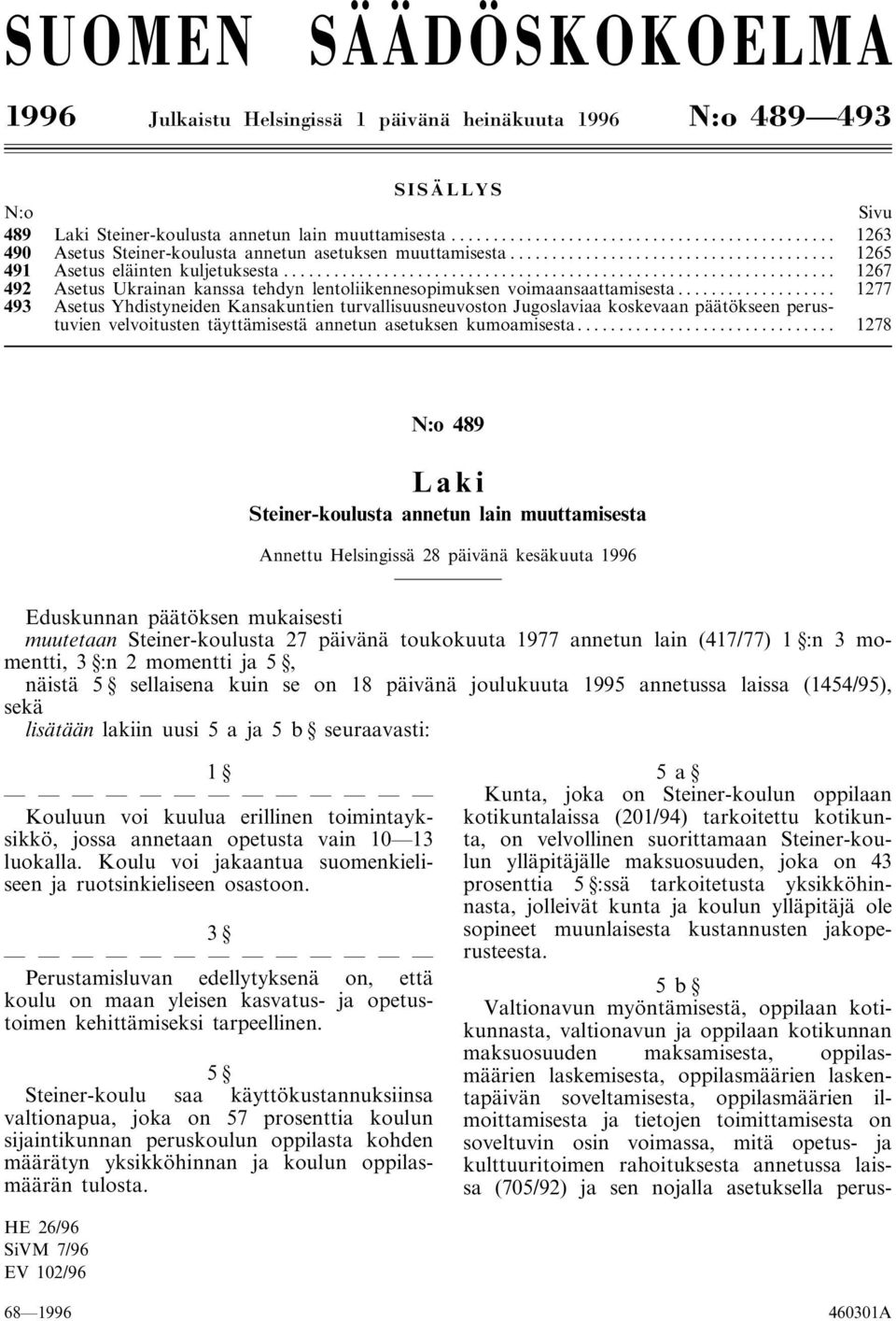 .. 1277 493 Asetus Yhdistyneiden Kansakuntien turvallisuusneuvoston Jugoslaviaa koskevaan päätökseen perustuvien velvoitusten täyttämisestä annetun asetuksen kumoamisesta.