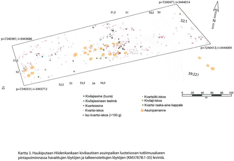 .. N p=724q331 ; i=3443712 52,5 53 53,5 54 54,5 o Kivilajiesine (tuura) o Kivilajiesineen teelmä o Kvartsiesine Kvartsi-iskos c Iso kvartsi-iskos (>100 g) Kvartsiitti-iskos o