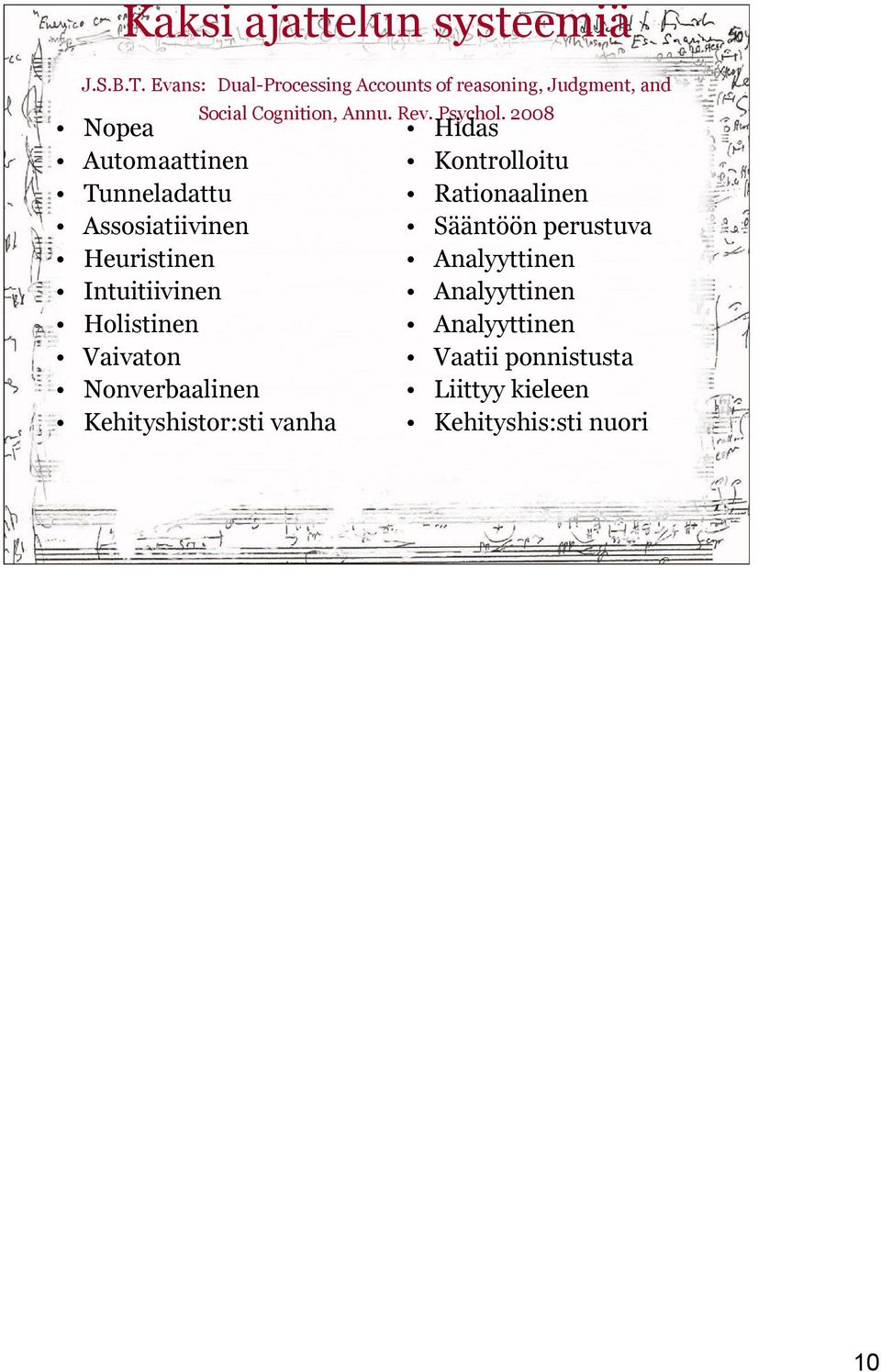 Assosiatiivinen Heuristinen Intuitiivinen Holistinen Vaivaton Nonverbaalinen Kehityshistor:sti vanha