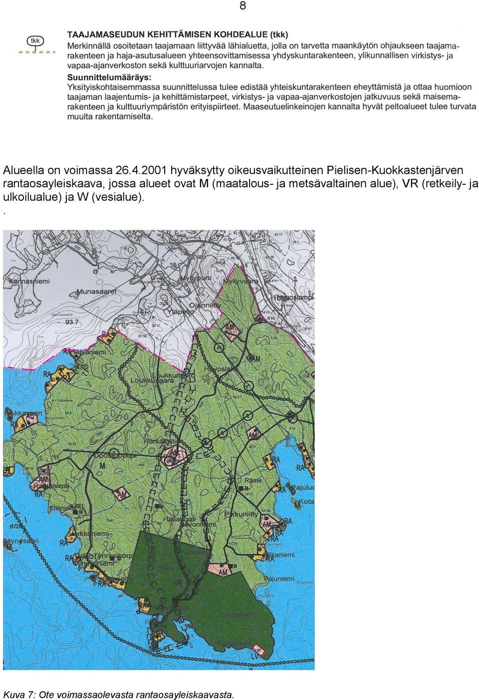 rantaosayleiskaava, jossa alueet ovat M (maatalous- ja