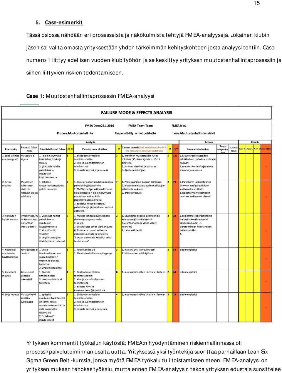 Case numero 1 liittyy edellisen vuoden klubityöhön ja se keskittyy yrityksen muutostenhallintaprosessiin ja siihen liittyvien riskien todentamiseen.