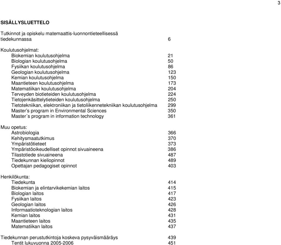 koulutusohjelma 250 Tietotekniikan, elektroniikan ja tietoliikennetekniikan koulutusohjelma 299 Master s program in Environmental Sciences 350 Master s program in information technology 361 Muu