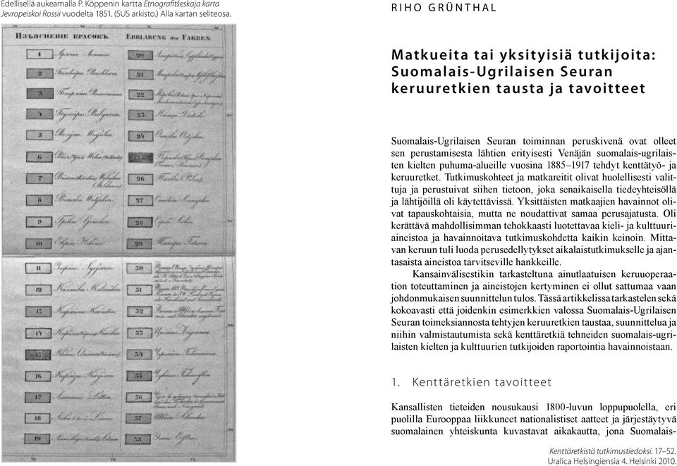 perustamisesta lähtien erityisesti Venäjän suomalais-ugrilaisten kielten puhuma-alueille vuosina 1885 1917 tehdyt kenttätyö- ja keruuretket.