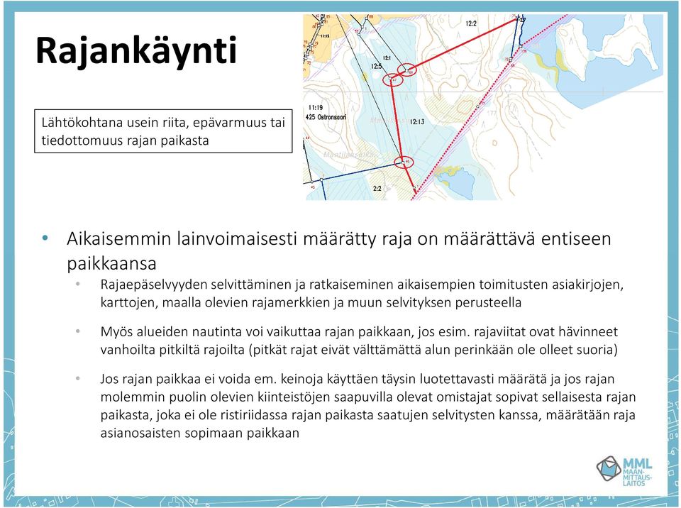 rajaviitat ovat hävinneet vanhoilta pitkiltä rajoilta (pitkät rajat eivät välttämättä alun perinkään ole olleet suoria) Jos rajan paikkaa ei voida em.