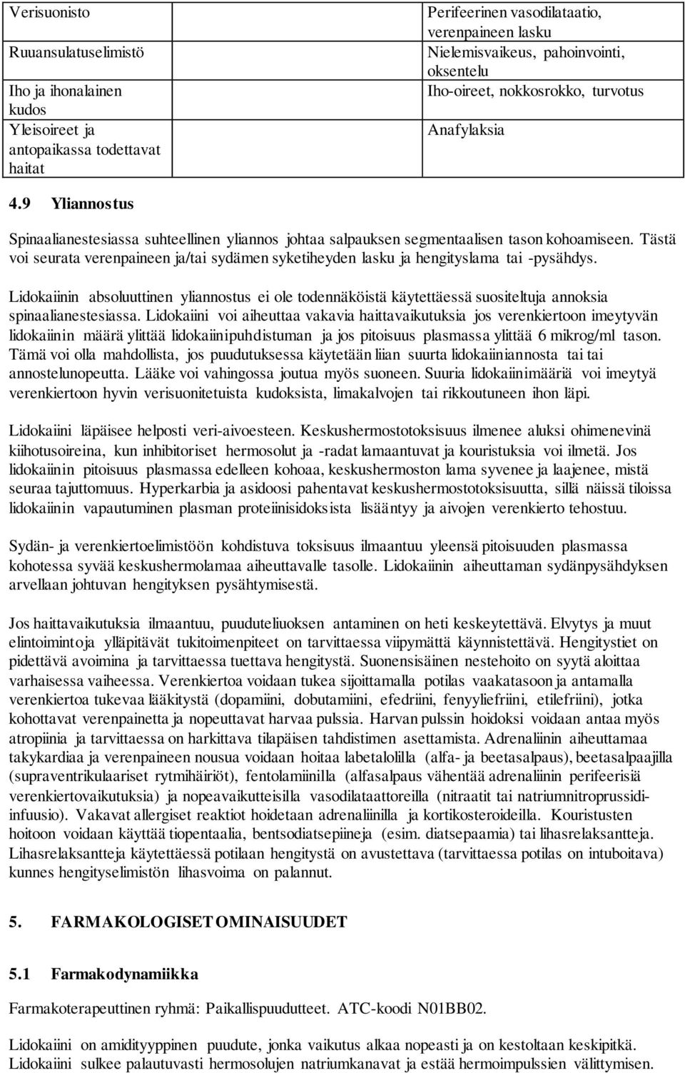 Tästä voi seurata verenpaineen ja/tai sydämen syketiheyden lasku ja hengityslama tai -pysähdys.