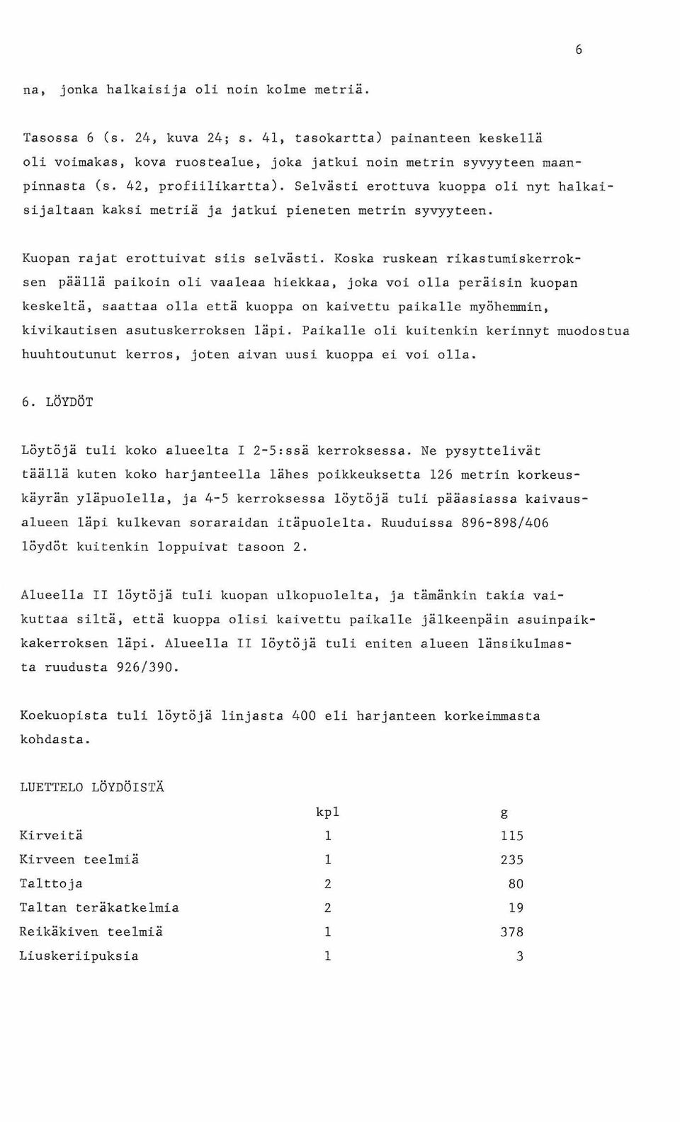 Koska ruskean rikastumi skerroksen päällä paikoin oli vaaleaa hiekkaa, joka voi olla peräisin kuopan keskeltä, saattaa olla että kuoppa on kaivettu paikalle myöhemmin, kivikautisen asutuskerroksen