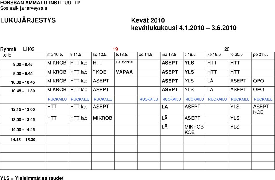 45 MIKROB HTT lab ASEPT ASEPT YLS LÄ ASEPT OPO 10.45-11.