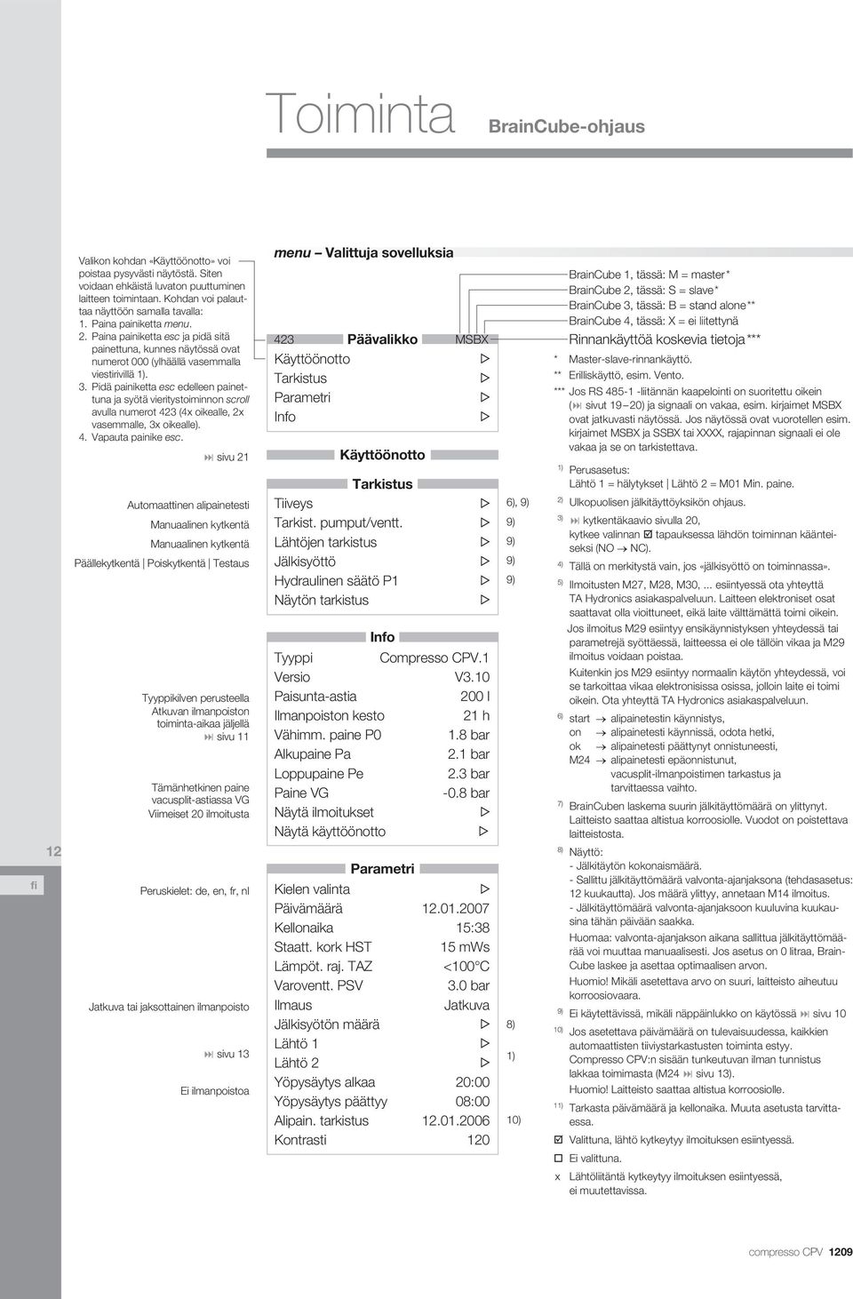 Pidä painiketta esc edelleen painettuna ja syötä vieritystoiminnon scroll avulla numerot 423 (4x oikealle, 2x vasemmalle, 3x oikealle). 4. Vapauta painike esc.