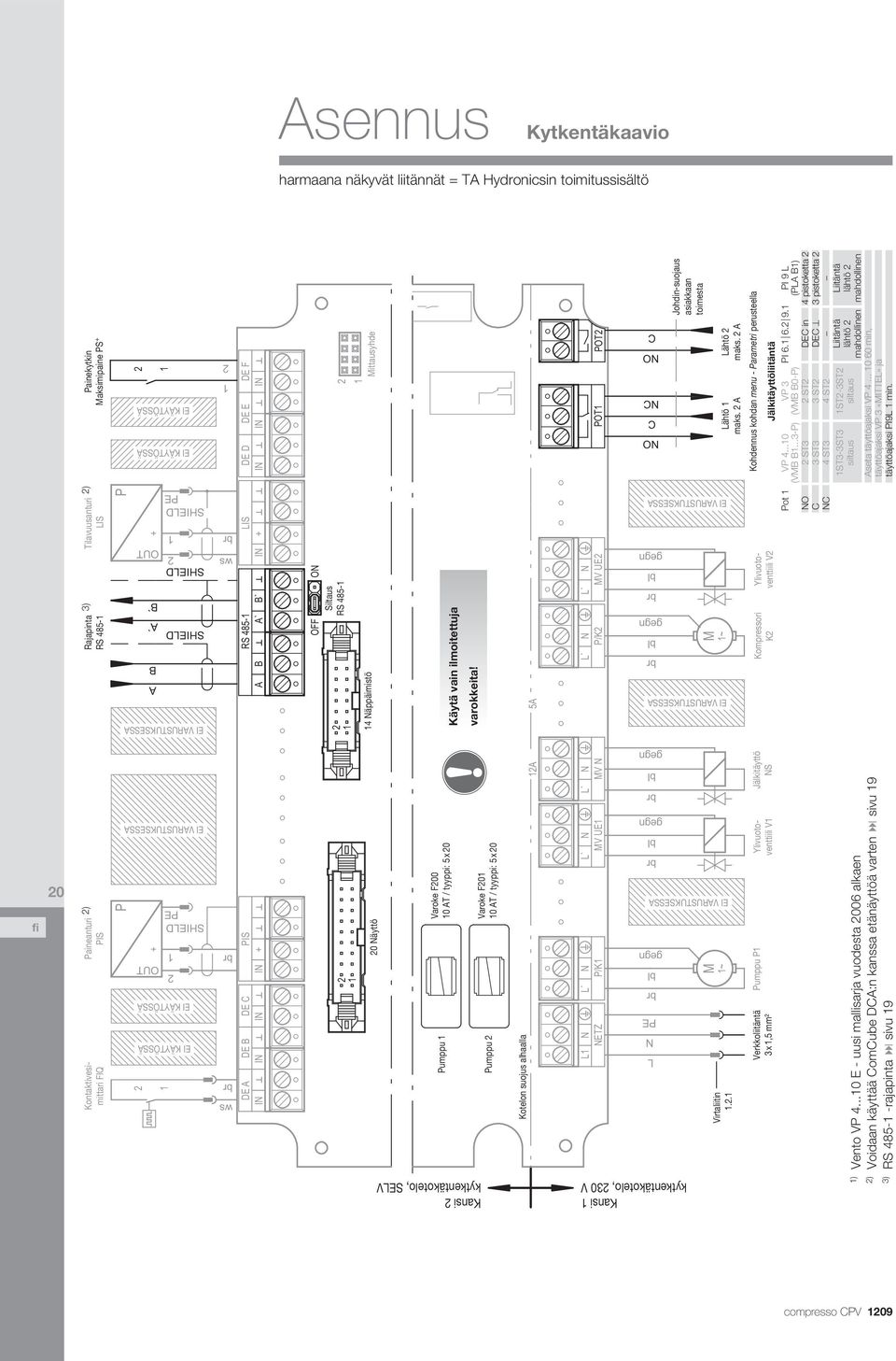 PIS IN + RS 485-1 ` ` IN + DE DE C IN IN DE IN OFF ON Siltaus RS 485-1 2 1 2 1 Mittausyhde 2 1 14 Näppäimistö 20 Näyttö Varoke F200 10 T / tyyppi: 5 x 20 Pumppu 1 Käytä vain ilmoitettuja varokkeita!