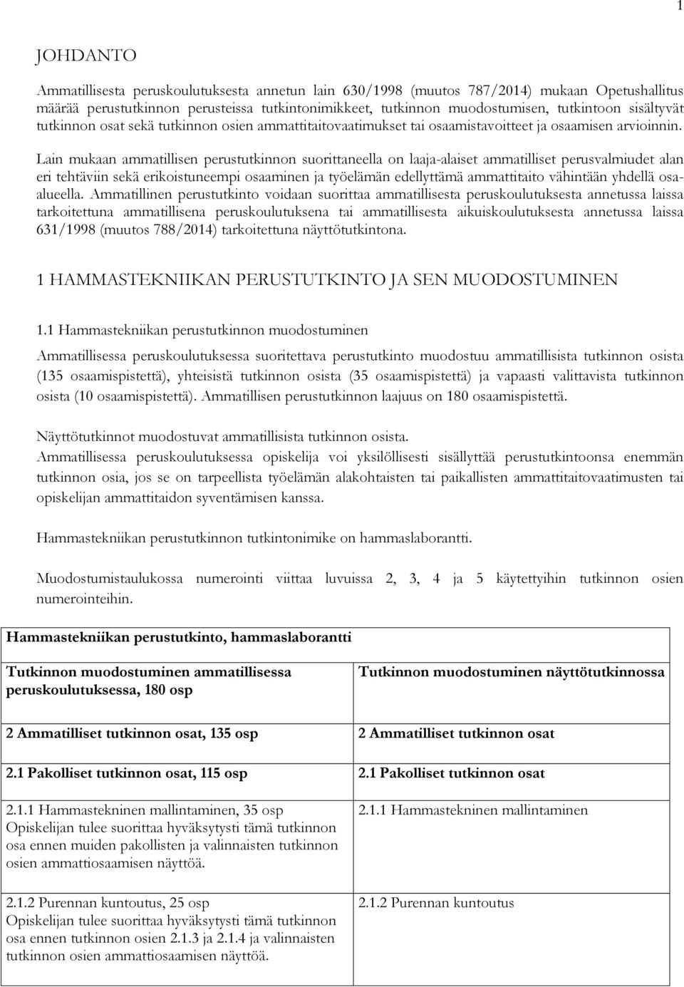 Lain mukaan ammatillisen perustutkinnon suorittaneella on laaja-alaiset ammatilliset perusvalmiudet alan eri tehtäviin sekä erikoistuneempi osaaminen ja työelämän edellyttämä ammattitaito vähintään