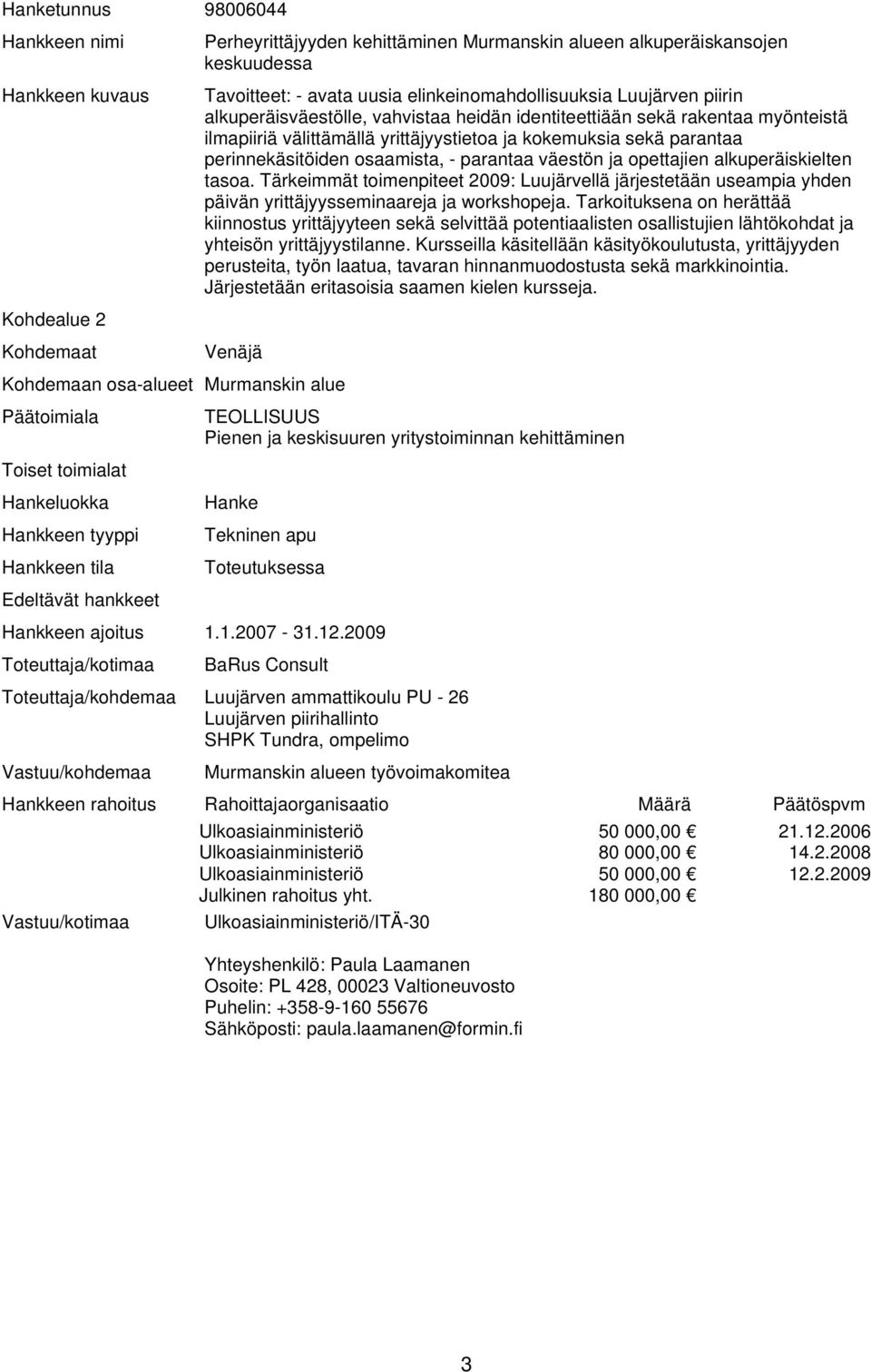tasoa. Tärkeimmät toimenpiteet 2009: Luujärvellä järjestetään useampia yhden päivän yrittäjyysseminaareja ja workshopeja.