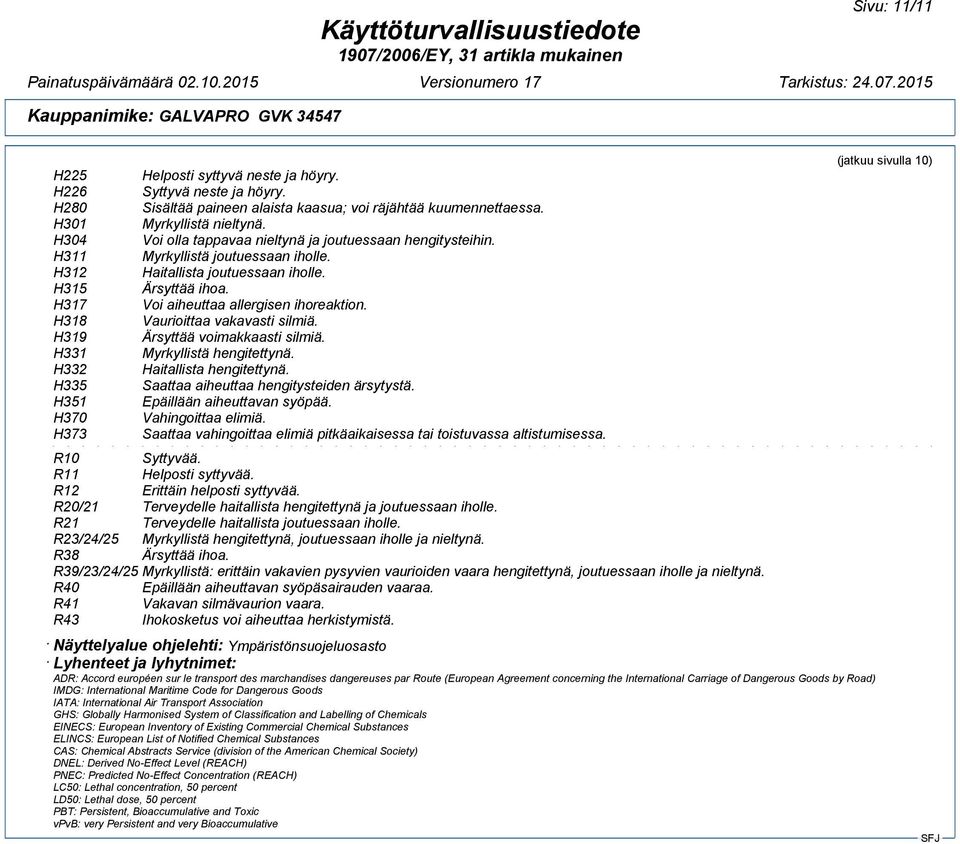 Haitallista joutuessaan iholle. Ärsyttää ihoa. Voi aiheuttaa allergisen ihoreaktion. Vaurioittaa vakavasti silmiä. Ärsyttää voimakkaasti silmiä. Myrkyllistä hengitettynä. Haitallista hengitettynä.