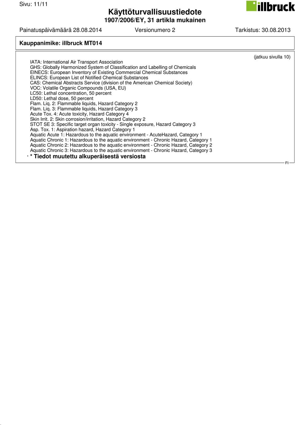 concentration, 50 percent LD50: Lethal dose, 50 percent Flam. Liq. 2: Flammable liquids, Hazard Category 2 Flam. Liq. 3: Flammable liquids, Hazard Category 3 Acute Tox.