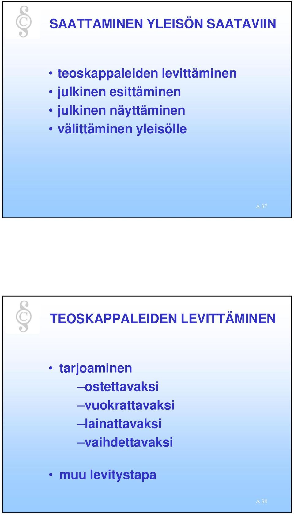 yleisölle A37 TEOSKAPPALEIDEN LEVITTÄMINEN tarjoaminen