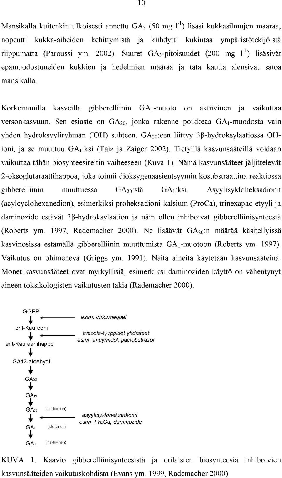 Korkeimmilla kasveilla gibberelliinin GA 1 muoto on aktiivinen ja vaikuttaa versonkasvuun. Sen esiaste on GA 20, jonka rakenne poikkeaa GA 1 muodosta vain yhden hydroksyyliryhmän ( OH) suhteen.