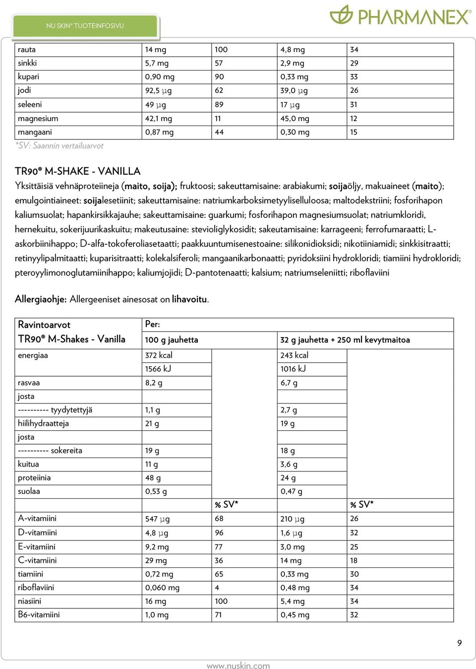 soijalesetiinit; sakeuttamisaine: natriumkarboksimetyyliselluloosa; maltodekstriini; fosforihapon kaliumsuolat; hapankirsikkajauhe; sakeuttamisaine: guarkumi; fosforihapon magnesiumsuolat;