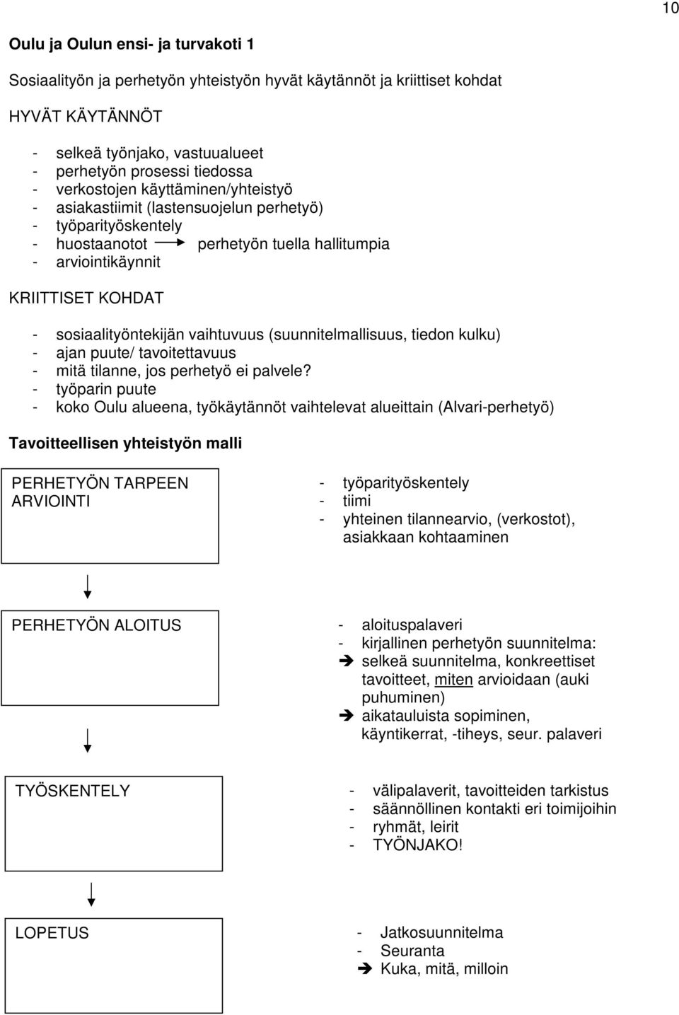 vaihtuvuus (suunnitelmallisuus, tiedon kulku) - ajan puute/ tavoitettavuus - mitä tilanne, jos perhetyö ei palvele?