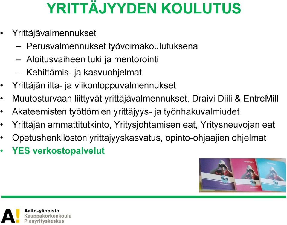 Draivi Diili & EntreMill Akateemisten työttömien yrittäjyys- ja työnhakuvalmiudet Yrittäjän ammattitutkinto,