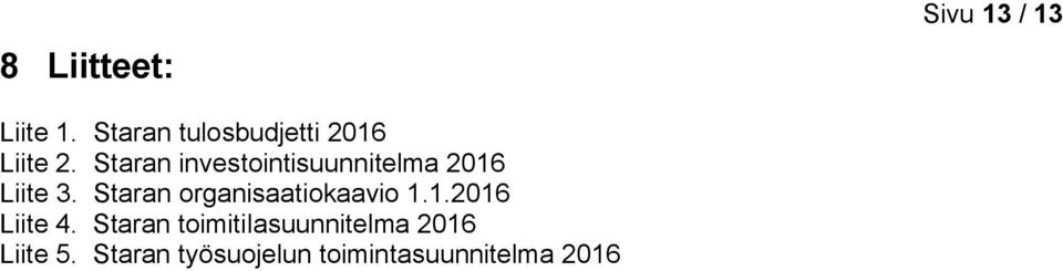 Staran investointisuunnitelma 2016 Liite 3.