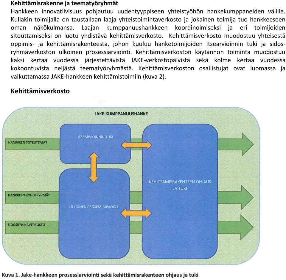 Laajan kumppanuushankkeen koordinoimiseksi ja eri toimijoiden sitouttamiseksi on luotu yhdistävä kehittämisverkosto.