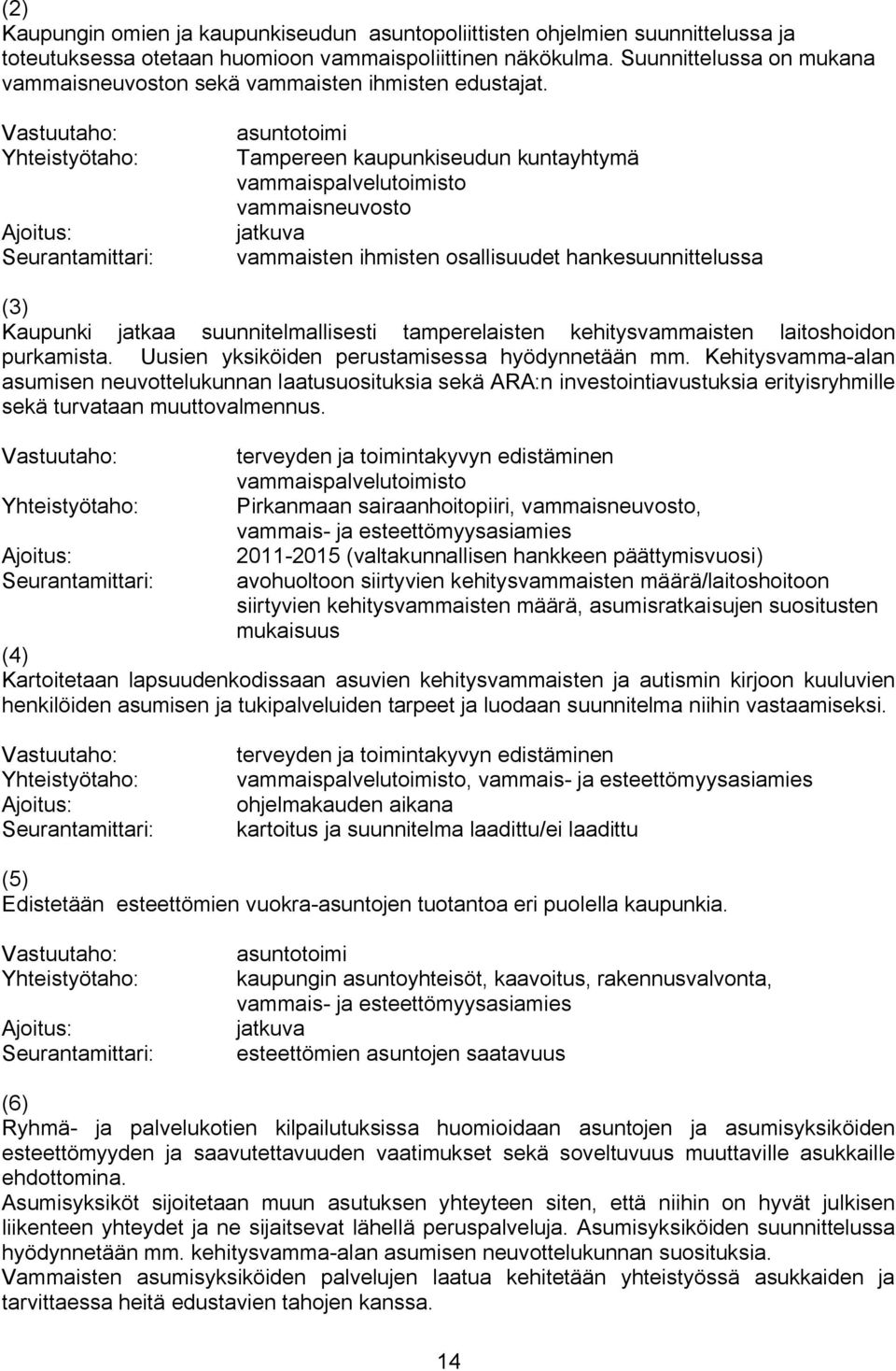 asuntotoimi Tampereen kaupunkiseudun kuntayhtymä vammaispalvelutoimisto vammaisneuvosto vammaisten ihmisten osallisuudet hankesuunnittelussa (3) Kaupunki jatkaa suunnitelmallisesti tamperelaisten