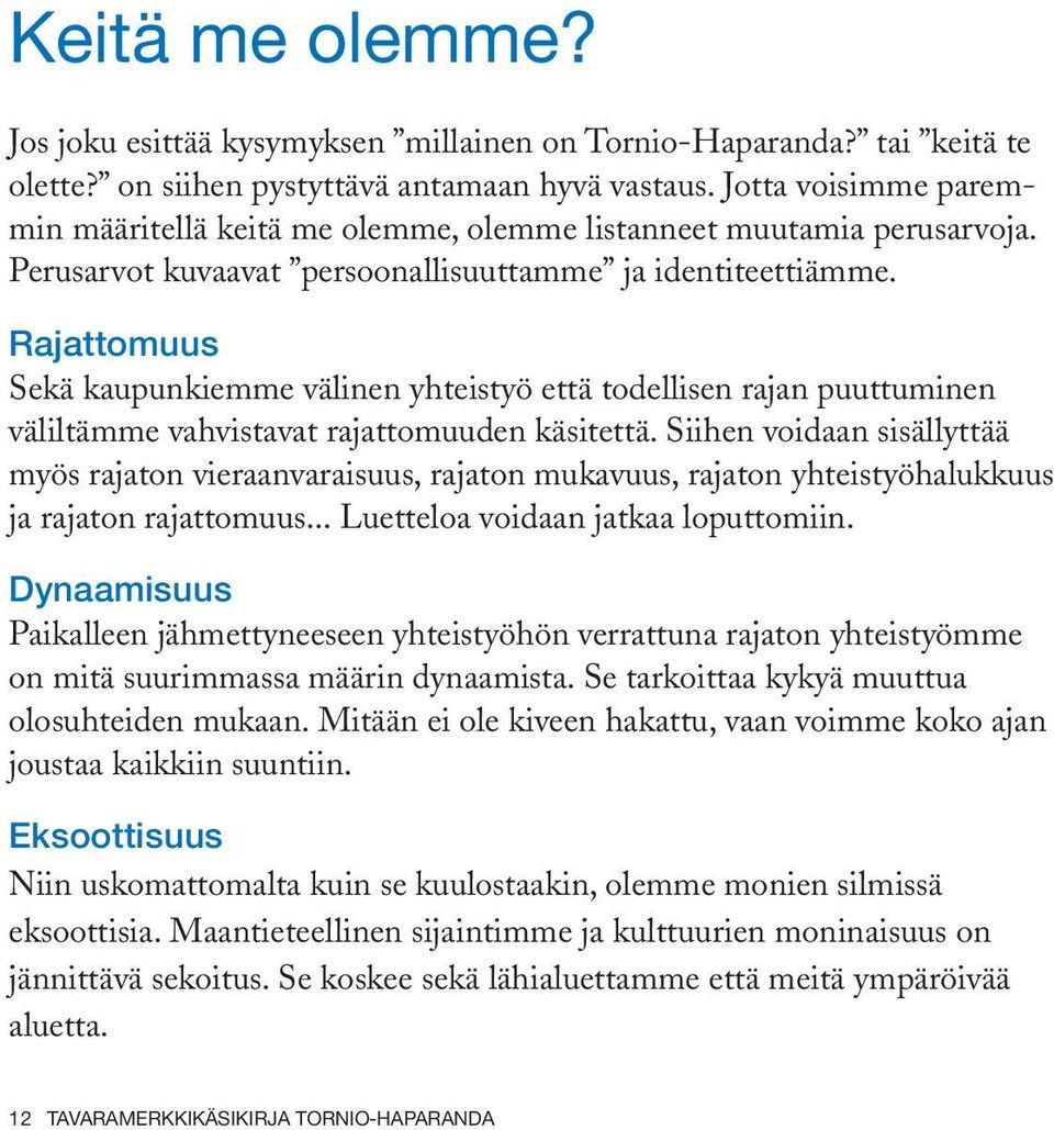 Rajattomuus Sekä kaupunkiemme välinen yhteistyö että todellisen rajan puuttuminen väliltämme vahvistavat rajattomuuden käsitettä.