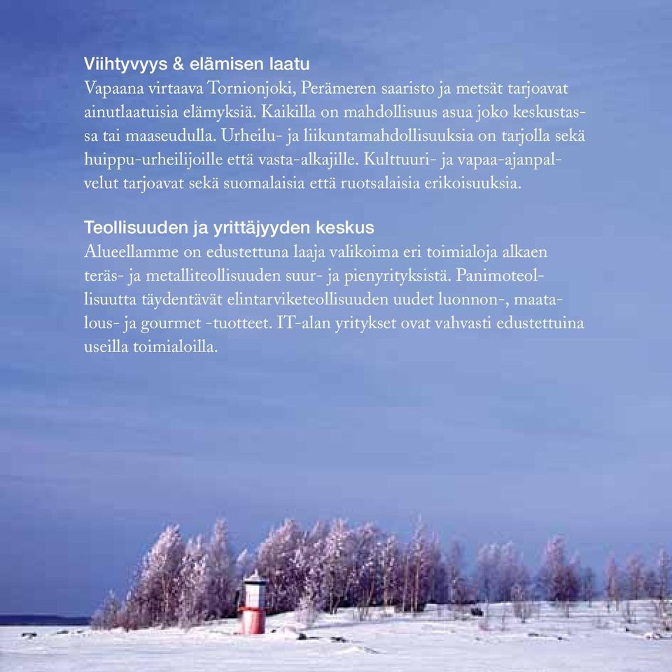 Kulttuuri- ja vapaa-ajanpalvelut tarjoavat sekä suomalaisia että ruotsalaisia erikoisuuksia.
