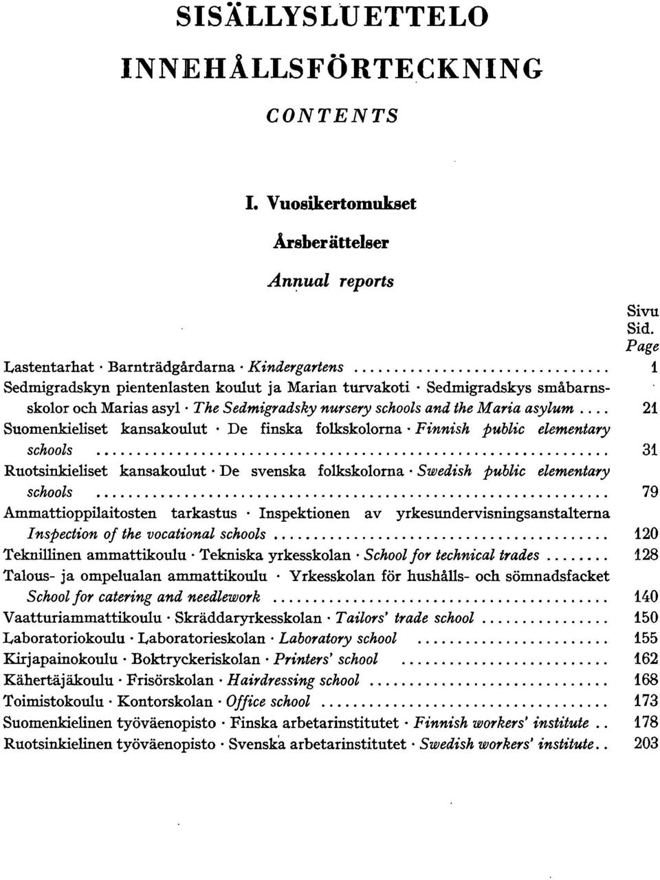 småbarnsskolor och Marias asylo The Sedmigradsky nursery schools and the Maria asylum 0000 Suomenkieliset kansakoulut 0 De finska folkskolorna 0 Finnish public elementary schools