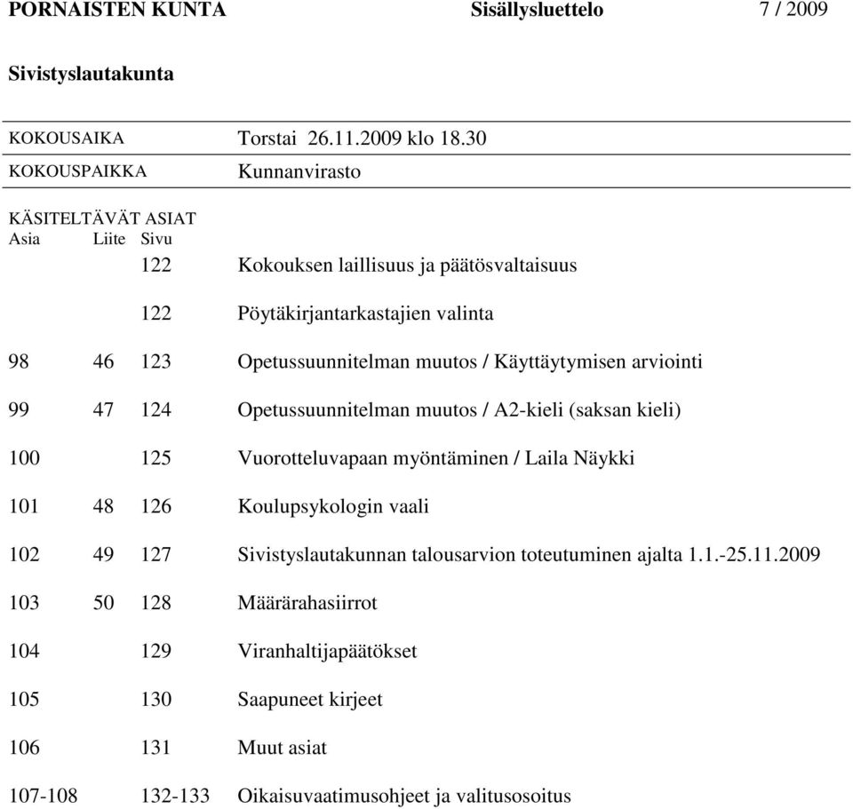 Opetussuunnitelman muutos / Käyttäytymisen arviointi 99 47 124 Opetussuunnitelman muutos / A2-kieli (saksan kieli) 100 125 Vuorotteluvapaan myöntäminen / Laila Näykki 101 48