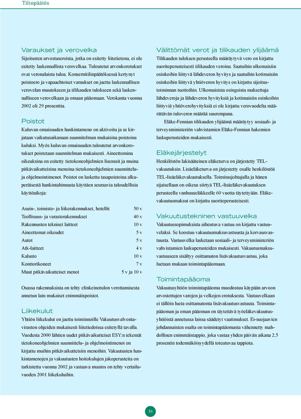 Verokanta vuonna 2002 oli 29 prosenttia. Poistot Kuluvan omaisuuden hankintameno on aktivoitu ja se kirjataan vaikutusaikanaan suunnitelman mukaisina poistoina kuluksi.