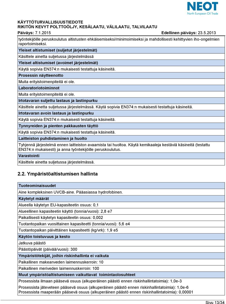 Prosessin näytteenotto Muita erityistoimenpiteitä ei ole. Laboratoriotoiminnot Muita erityistoimenpiteitä ei ole.