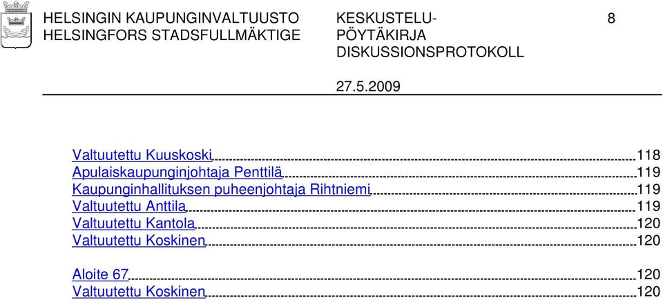 puheenjohtaja Rihtniemi 119 Valtuutettu Anttila 119 Valtuutettu